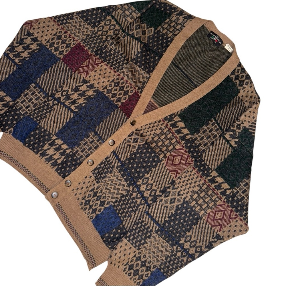 The Italian Sweater Vintage Brown Patchwork Wool Men’s Fall Cardigan - Picture 6 of 13